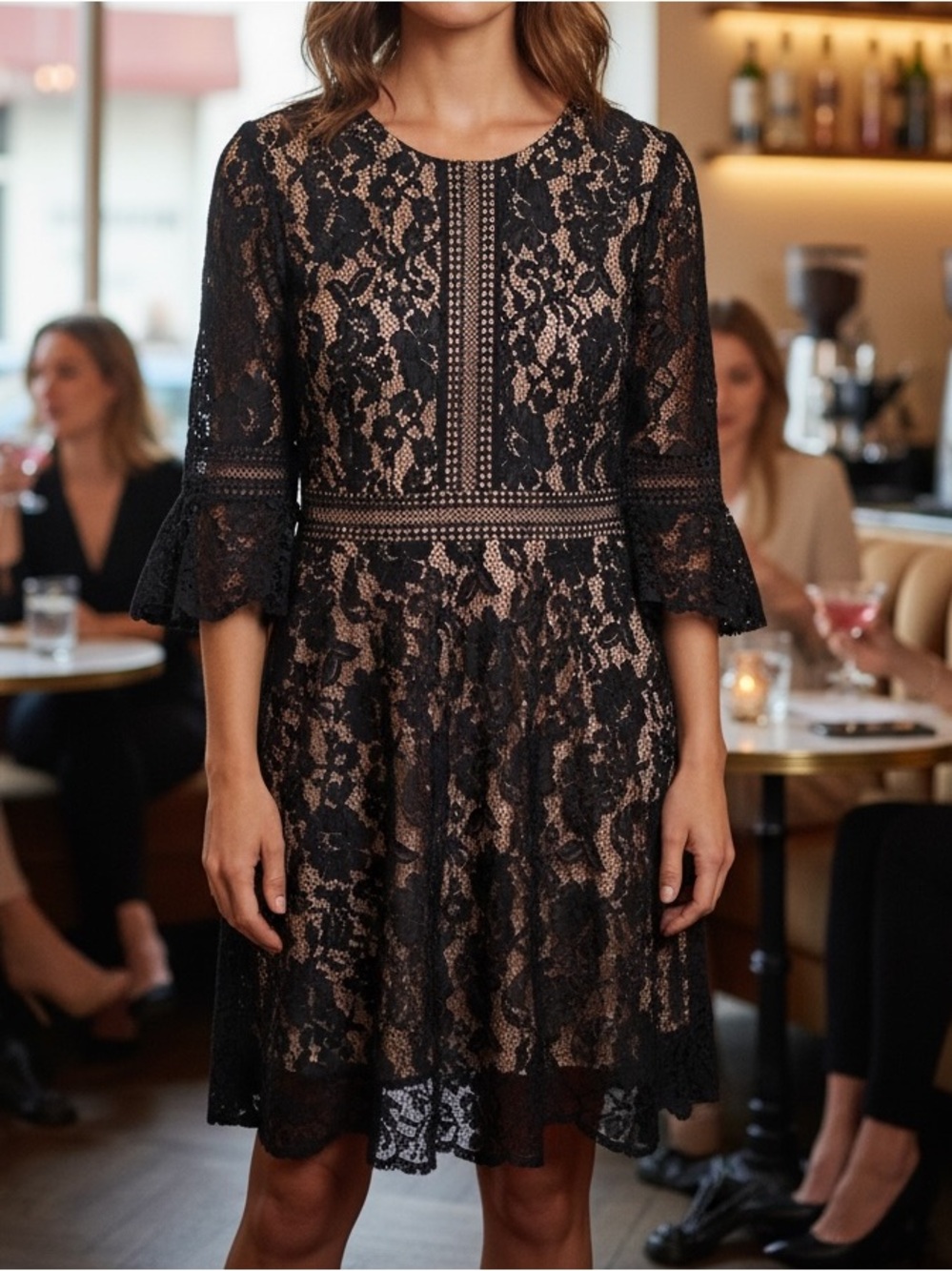 Missmay Retro Gorgeous City Black Lace & Tan Cocktail Dress Size XL (runs Small)